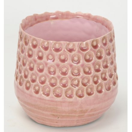 Ridged Pink Ceramic Planter Large 
