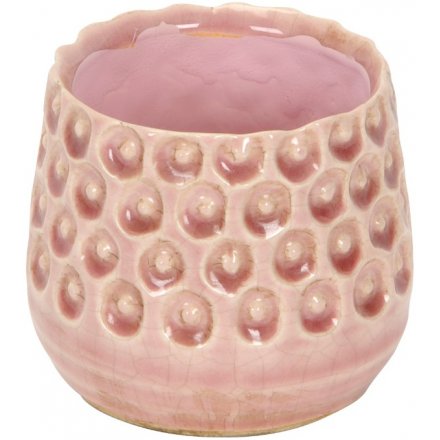 Ridged Pink Ceramic Planter - Small 