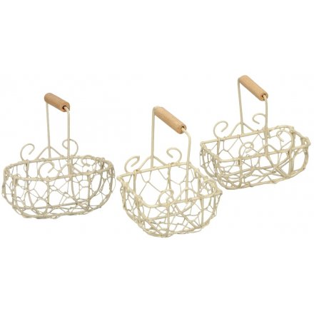 Chic Cream Metal Baskets - 3ass