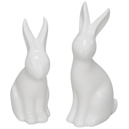 Ceramic White Rabbit ornaments, 2 Assorted