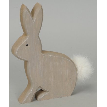 Large Wooden Hare with Pompom Tail