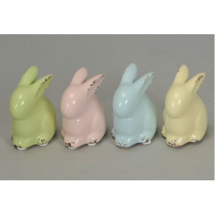 Pastel Colour Ceramic Rabbits, 4 Assorted