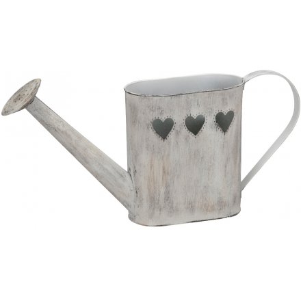 Grey Wash Heart Watering Can 48cm
