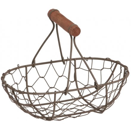 Wire Oval Basket With Wooden Handle