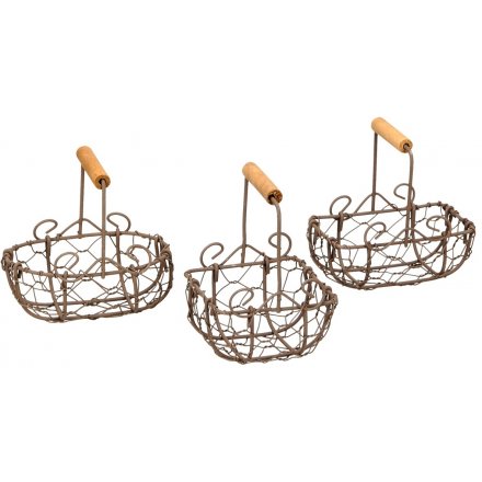 Tiny Wire Baskets, 3 Assorted Designs