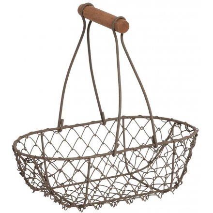 Grey Wire Oval Basket, Long Handle