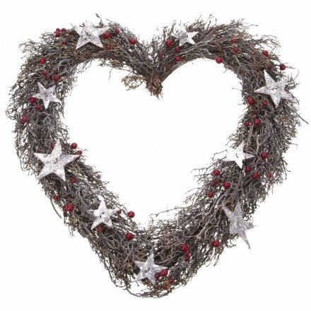 Heart Wreath w Stars and Berries 55cm