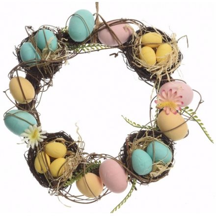 Colourful Nest Egg Wreath 30cm