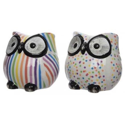 Colourful Terracotta Owl Ornaments, 2 Assorted