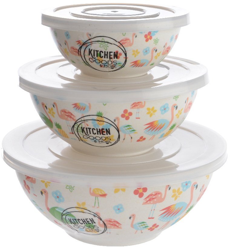 Flamingo Print Bamboo Tupperware Set of 3 36855 Interior Decor