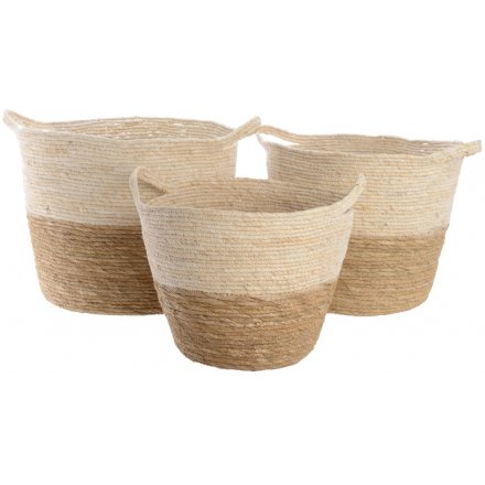 Straw Baskets With Handles Set of 3