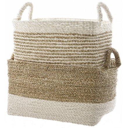 Striped Seagrass Baskets Set of 2