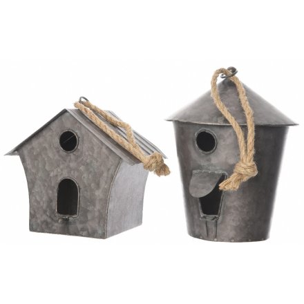 Zinc Birdhouse With Rope, 2 Assorted