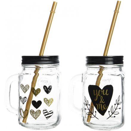 Black and Gold Love Drinking Jars