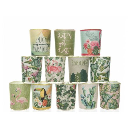  This summer inspired assortment of tlight candle pots will definitely add that tropical feel to its space 