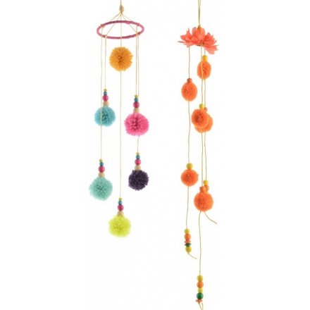 Colourful Hanging PomPom Decal 