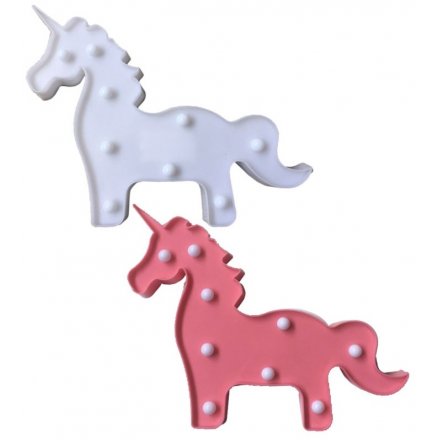 Bring a unicorn themed glow into your bedroom space with this quirky assortment of pink and white unicorn LED decoration