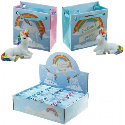 Unicorn in Gift Bag   Sweet little resin unicorns in a colourful gift bag, 