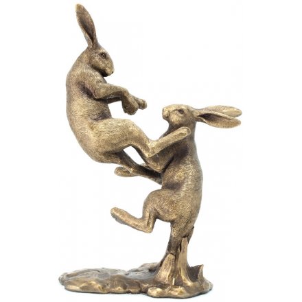 Bronzed Reflections Fighting Hares 27cm