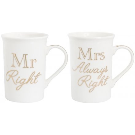 Gold Mr & Mrs Always Right Pair of Mugs
