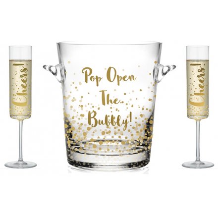 Flute Glasses and Ice Bucket Set  Keep your fizz chilled in style with this fabulous bubbly ice bucket, 
