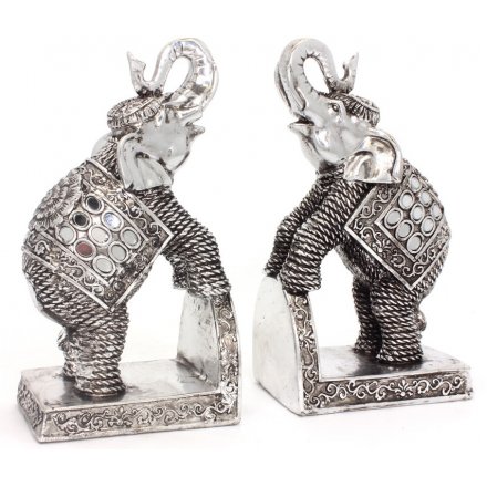 Exotic Art Elephants - Silver Bookends