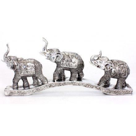 Set of 3 Exotic Art Elephants - Silver