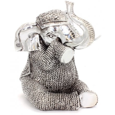 Sitting Exotic Art Elephant - Silver