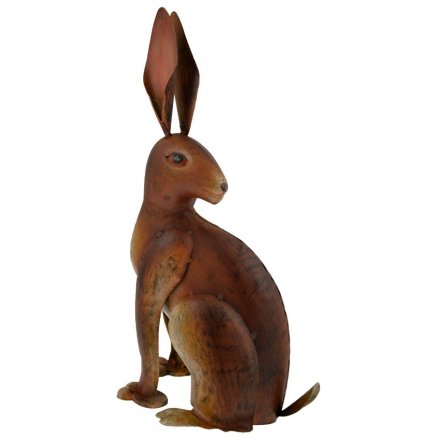 A hand painted metal hare garden figure