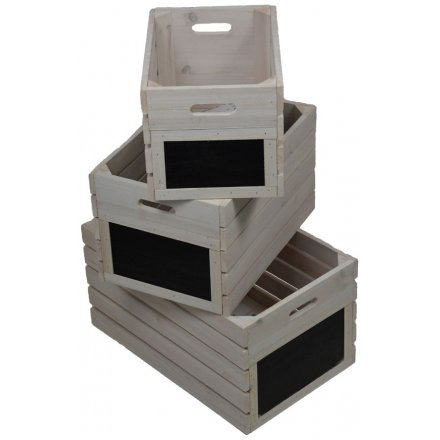 beautiful new set of 3 sized crates, perfectly finished with a black board for labelling purposes 