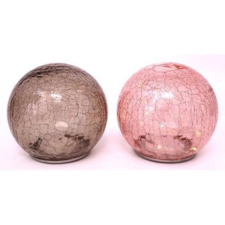 Crackle Glass LED Dome Ornaments, 2 Assorted