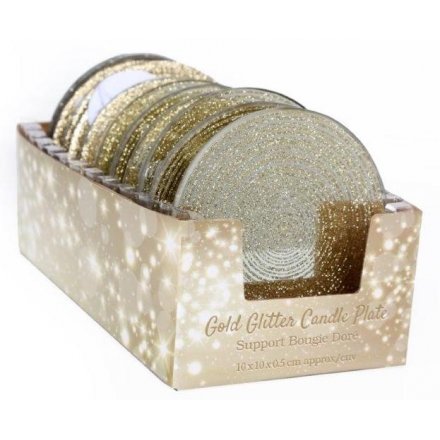 Gold Glitter Candle Plate, 10cm