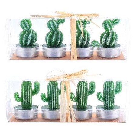 4 Green Cactus Tealights, 2 Assorted
