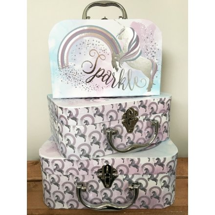 S/3 Unicorn Carry Cases  this stylish set of 3 assorted sized and script carry cases will look perfect in any princess t