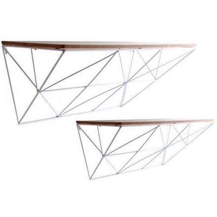 White Geometric Wire Shelves Pack of 2 