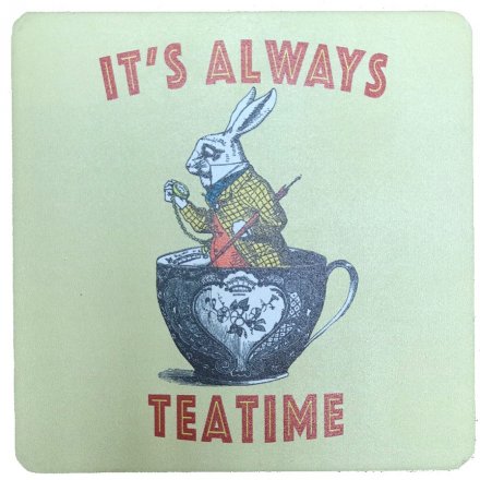 This Alice In Wonderland illustrated coaster with "Its Always Tea Time" quote is the perfect gift for bookworm friends!