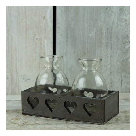 Single Vases in Greywashed Tray