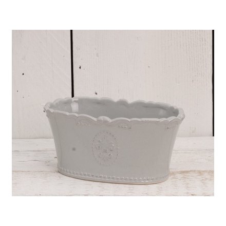 Grey Fleur De Lis Ceramic Trough 23.5cm