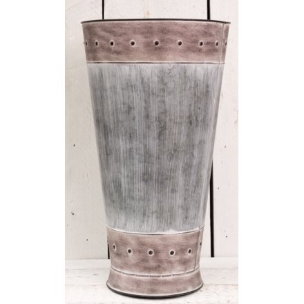 Large Zinc Vase w Embossed Edging
