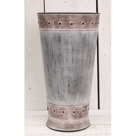 Medium Zinc Vase w Embossed Edging 41cm