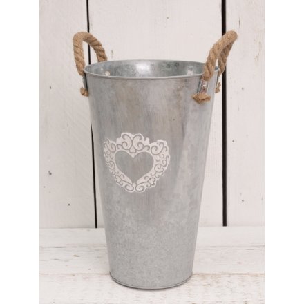 Small Zinc Vase w White Heart Design 30cm