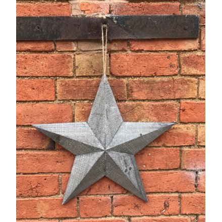 Make a luxe shabby chic statement in your home interior with this large grey natural wood hanging barn star.