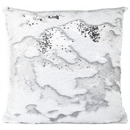 Sequin Cushion - White and Silver
