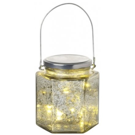 Hexagonal Mottled Glass Jar With LED