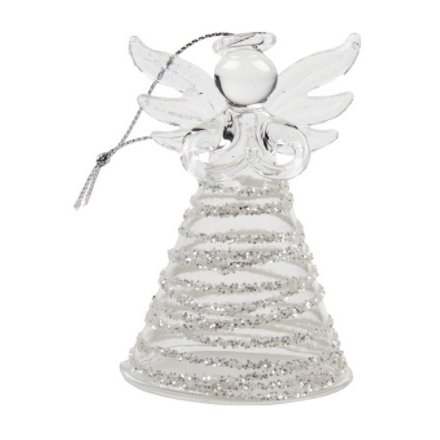Glittery Glass Angel, 8cm