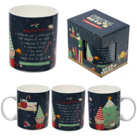 A china mug with mulled wine recipe & Santa's elves