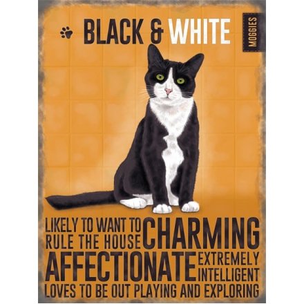 Mini Metal Sign - Black&White Cat