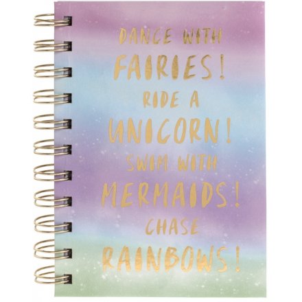 Plan those big adventures with this magical Fairy, Unicorn, Mermaid and Rainbow slogan notebook. 