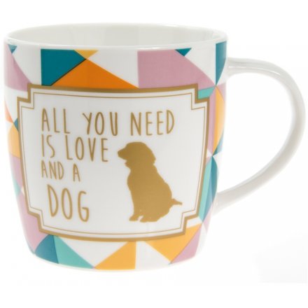 Geometric Fine China Mug - Love Dog