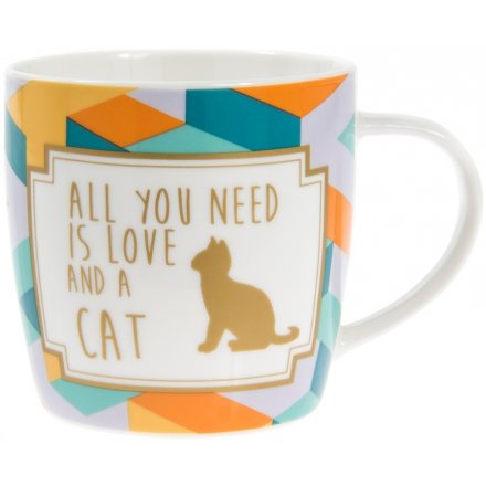 Geometric Fine China Mug - Love Cat